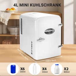 Glitzerlife - Mini Koelkast 4L - Draagbare koelkast 12V 230V - Stil 25dB - Thermo-elektrische koeling tot 18°C onder omgeving - ideaal voor auto, kamer, camping, camper, kantoor en reizen - Wit — thumbnail 4