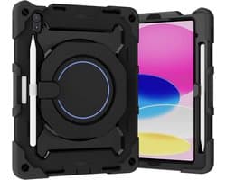 iPad 11 Inch 11e Generatie 2025 Hoesje - Robuust Heavy Duty Cover met 360° Draaibaar Handvat, Standaard en Schouderriem - Antislip Kinderen Beschermhoes - Zwart