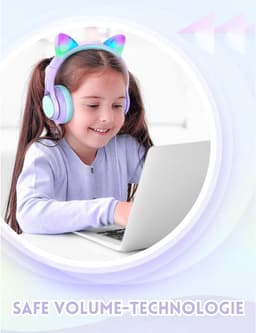 Intelectro Koptelefoon voor Kinderen - Coole LED Verlichting en Helder Geluid - 94Db Begrensd - Verschillende Lichtstanden - Ingebouwde Microfoon - Comfortabel en Draagbaar Ontwerp - Paars - Levering Sneller dan Aangegeven! — thumbnail 3