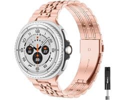 Stravo 7-rij schakels metalen bandje – Geschikt voor Samsung Galaxy Watch 8 40mm / Samsung Galaxy Watch 8 44mm / Galaxy Watch 8 Classic 46mm – Premium RVS horlogeband voor Samsung smartwatches – inclusief inkortset (Rosé goud)