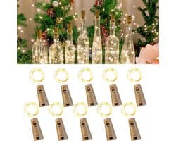 10 wijnfleslampjes met kurk, 10 LED's, 1 m snoer, kurkfleslampjes, mini-lichtslinger, voor zelfgemaakte potjes, feestjes, bruiloften (warm wit) - sfeerverlichting voor tafeldecoratie
