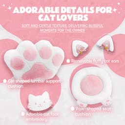 Dowinx Gamingstoel – Ergonomisch – Stoff – Roze – Kattenpoot-design – Met voetsteun – Verstelbaar – PC/Gamer stoel voor volwassenen — thumbnail 3
