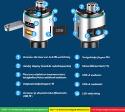 MMOBIEL Bluetooth FM Transmitter Auto – Carkit FM Radio Adapter voor Handsfree Bellen – FM-Zender V5.0 Bluetooth Transmitter – Auto Oplader USB-A QC 3.0 — thumbnail 3