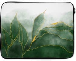 Laptophoes 15.6 inch - Marmer print - Groen - Luxe - Goud - Marmer printlook - Laptop sleeve - Binnenmaat 37x26 cm - Zwarte achterkant