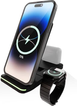 3 in 1 Foldable Wireless Charger geschikt voor Apple iPhone / Apple Watch / AirPods - Oplader draadloos - iPhone Oplader met kabel - USB A naar USB C - Opvouwbaar Docking station - Vouwbaar Oplaadstation - GSM lader Qi station — thumbnail 1