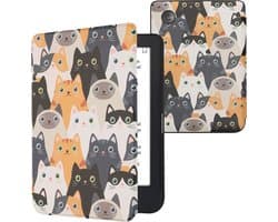 kwmobile e-reader hoesje geschikt voor Kobo Clara 2E hoes - E reader flip case met magnetische sluiting - Ereader cover - Katten design in oranje / zwart / wit