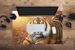 Muismat XXL 90x60 cm - Bureau onderlegger - Bureau mat Portret - Tijger - Zon - Bureaumat - Gaming mousepad xl - Bureaulegger groot - Computer deskmat — thumbnail 3