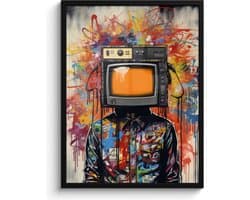 Fotolijst incl. Poster - Televisie - Graffiti - Mens - Kleuren - 60x80 cm - Posterlijst