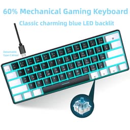 HXSJ V900 - Bedrade Gaming Toetsenbord - Mechanisch - Blue Switch - 61 Keys - QWERTY Toetsenborden - Zwart wit — thumbnail 9