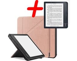 Hoes Geschikt voor Kobo Libra 2 Hoesje Bookcase Cover Hoes Trifold Met Screenprotector - Hoesje Geschikt voor Kobo Libra 2 Hoes Cover Case - Rosé Goud