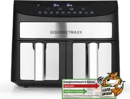 GOURMETmaxx Dubbelkamer Airfryer 2x 3,5L - Roestvrij staal | Airfryer Oven met synchroon-kookzones, timerfunctie & touchdisplay | energiezuinig frituren | 10 programma's | 2400 watt | heteluchtoven — thumbnail 3