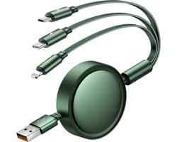 USB Kabel Splitter - Uitrekbare Oplaadkabel - Snellader - Met USB C, 8-PIN en Micro-USB Uitgang - Universeel voor GSM, Laptop, Tablet, Smartphone, Telefoon