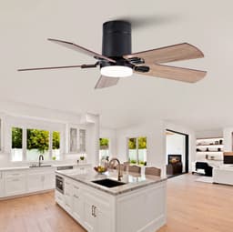 Plafondventilator met verlichting en afstandsbediening – 107 x 107 x 25 cm – 6 snelheden en omkeerbare DC-motor – voor binnen en overdekt buiten – zwart en donker walnoot — thumbnail 1