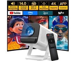 [Ingebouwde Apps & Android 14] Mini Beamer met 5G Wi-Fi 6, Bluetooth 5.4, Ondersteunt 4K/1080P, Auto Keystone, 270° Draaibaar - Compatibel met HDMI/TV Stick/USB/iOS/Android
