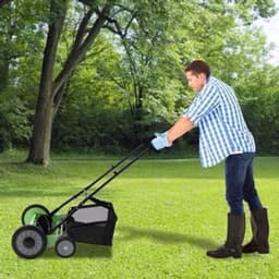 Handgrasmaaier – Handmaaier – Kooimesmaaier – Duwgrasmaaier – Gazonmaaier – 50,8 cm Maaibreedte – 9 Instelbare Maaihoogtes – 65-Mangaan Stalen Messen – Met Opvangzak – Groen — thumbnail 1