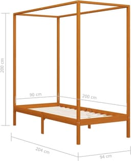 Bedframe voor slaapkamer, hotel, hemelbed, honingbruin, massief grenenhout, 90 x 200 cm, slaapkamer, hotel, studeerkamer — thumbnail 5