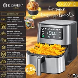 XXL heteluchtfriteuse 5,5L | Roestvrij staal, touchdisplay, 8 programma's | Frituren en bakken zonder vet — thumbnail 2