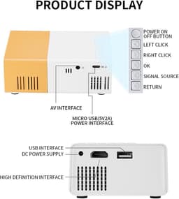Mini Projector, Full HD 1080p LED Video Projector, Portable Small Movie Projector, Compatibel met Android Wired en Wireless Screen Mirroring, USB HDMI, Auto Correctie — thumbnail 4