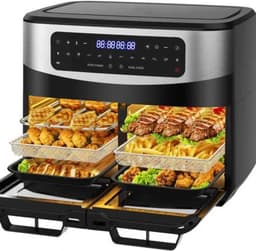 Airfryer met twee kookzones - XXL friteuse zonder olie - Gezonde maaltijden bereiden - Twee kijkvensters - 12 Liter - Zwart — thumbnail 1