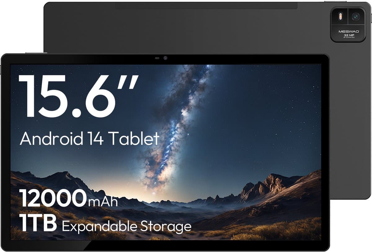 Tablet 15.6 Inch Grijs - Android 14 Besturingssysteem - 8 GB RAM - 128 GB Opslag - IPS Scherm - Voor Zakelijk En Multimedia — afbeelding 1