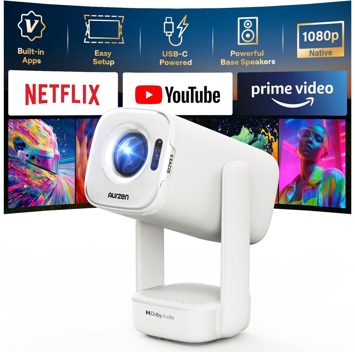 Draagbare Beamer Enige Uitvoering - 1080P Native Resolutie - LCD Scherm - Wit - Voor Thuisbioscoop En Gaming — afbeelding 1