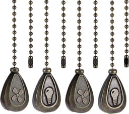 4 stuks - Trekketting voor plafondventilator - Decoratief trekkoord voor plafondventilator - Verlengketting voor plafondventilator - Geschikt voor plafondventilatoren en verlichtingsarmaturen - Bronzen — thumbnail 1