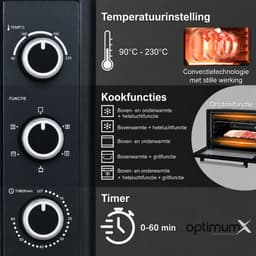 Mini Oven 60 Liter – 2200W – Heteluchtoven met 5 Bakfuncties – Draaispit – 90-230°C — thumbnail 5