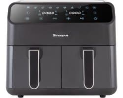 Sinaopus Dubbele Airfryer 8L – 2 Manden – 2000W – 10 Programma's – Heteluchtfriteuse met Kijkvenster – Digitaal Touchscreen
