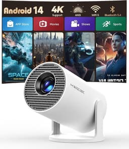 Velqon Draagbare Projector met Android 14, 4K Ondersteuning, 1080P Full HD, 200 ANSI Lumen, 5G WiFi 6, Bluetooth 5.4, 180° Draaibaar — thumbnail 1
