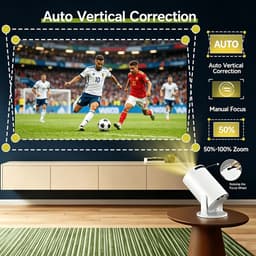Mini Projector met WiFi & Bluetooth 5.1 – Mini Beamer 720P Native, Ondersteunt 1080P Full HD – Draagbare Projector met 180° Draaibaar Design – Thuisbioscoop Beamer, Home Cinema & Filmprojector voor Slaapkamer, Woonkamer & Buiten — thumbnail 3