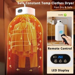 Cherrys Finds - Draagbare wasdroger - Mini kledingdroger - Draagbare kledingdroger - Opvouwbare Wasdroger - Mini Droger Met Afstandsbediening - 600W - PTC-verwarming - LED-display — thumbnail 2