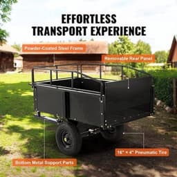 Tuinaanhangwagen - Utility Trailer - Dumpkar - Zwaar Uitgevoerd - met Afneembare Zijkanten - voor Rijden - Grasmaaier - Tractor - Ijzer - 200 x 76 x 76 cm - Zwart — thumbnail 4