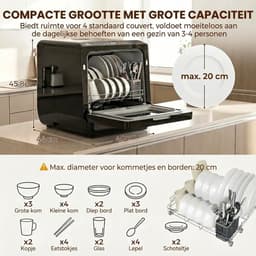 Mini Vaatwasser Zwart - Tafelmodel Vaatwasser 6 Liter - 5 Programma's - Voor Keuken & Camper - 45x44x45,8 cm — thumbnail 3
