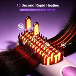 Draagbaar, draadloos, elektrisch, anti-verbranding, verwarmingsborstel met lcd-display, oplaadbaar, voor alle haartypes, geschikt voor reizen en thuis (roze) — thumbnail 3