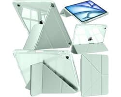 Transparante Hoes voor iPad Air 11-Inch, 6-in-1 Y-Vouwstandaard, Matcha Groen, Automatisch Wekken/Slapen