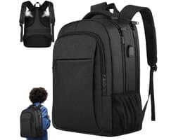 OKWISH Laptoptassen - 18 Inch Laptop Rugzak, Multi-functionele Rugzak met USB Poort, Reisrugzak, Zwart, Oxfordstof