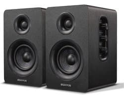 Actieve Bluetooth 5.0 Plankluidspreker - 60W Koolstofvezel Geluid - 24-bits DAC - 3D Surroundgeluid - Voor Computer en PC Monitor (Paar, Zwart)