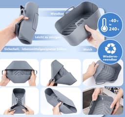 Airfryer Accessoires – Silicone Mandjes Set – Voedselveilig – Hittebestendig – Siliconen ovenschaal BPA Vrij Accessoires Heteluchtfriteuse Bakvormen – 19,5x12,7x7cm – 2-delig – Grijs — thumbnail 4