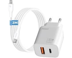 Snellader geschikt voor iPhone en iPad met Lightning - 35w power adapter met usb C kabel 3m