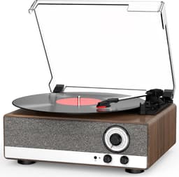 White-Label® Platenspeler Bluetooth - CD Speler met Speakers - Vintage - Houtskool — thumbnail 1