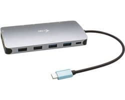 i-Tec - USB-C Hub - Docking Station - Metal Nano - 2 x Displayport - 1 x HDMI - 4 x USB-A - Audio/Mic - Ethernet - USB-C (Voor oplader 100W)