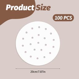 100 Stuks Rond Stoommandpapier Bamboe 20 cm - Antiaanbak Vellen voor Stoompan en Airfryer — thumbnail 3