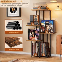 SNJY® Platenspeler Meubel - Platenspeler Kast - LP Houder - Platenhouder - 40L x 30B x 110H cm - Hout/Metaal — thumbnail 2