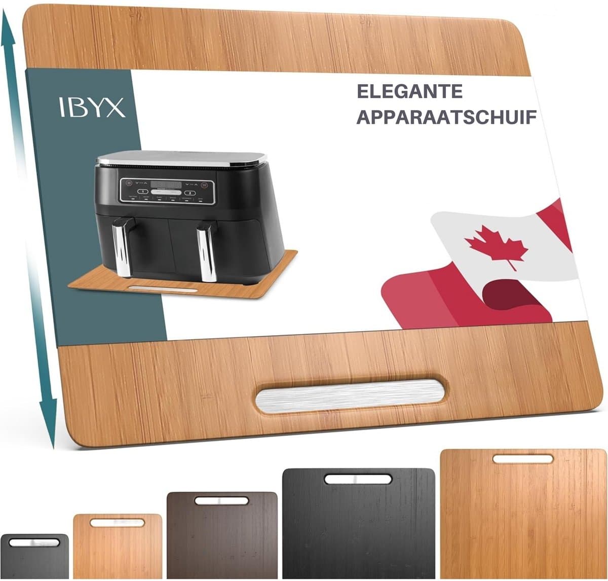 Ibyx Bamboe Schuifplank - Krasvrije Onderzetter met Wieltjes voor Koffiezetapparaat, Airfryer & Espressomachine - Keuken Organizer — afbeelding 1