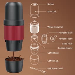 Draagbare handmatig drukbare koffiemachine - Elektrische Italiaanse espresso beker - Draagbare koffiepot voor poeder en capsules voor buiten gebruik — thumbnail 2