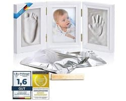 Uniek Baby Fotolijst met Handafdruk en Voetafdruk Set - Perfect als Cadeau voor Geboorte, Doop of Baby Shower - 3-Delige Witte Set