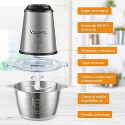 Multifunctionele Elektrische Hakker 2L met RVS Kom en 4 Messen, 500W — thumbnail 2