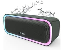 Bluetooth-luidspreker met 20W stereogeluid en extra bas, waterdicht, 20 uur batterijduur, kleurrijk licht voor buiten en binnen