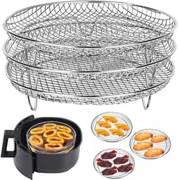 Ronde airfryer van 20 cm, 3 lagen, stapelbaar, compatibel met dehydrators, accessoires gemaakt van 304 roestvrij staal, geschikt voor airfryers, ovens, dubbele lades, grillroosters en Ninja Foodi grillroosters. — thumbnail 1