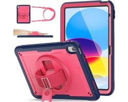 SEYMAC stock Case voor iPad A16 11e/10e Generatie 11/10,9 inch 2025/2022, Lichtgewicht Case met Screenprotector, 360 Draaibare Standaard/handriem, Penhouder & Schouderriem,Rood+Marineblauw